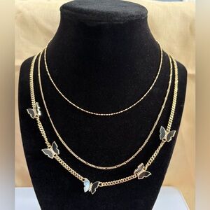 Three 18k filled Layered Necklaces with Black and Gold Butterflies!